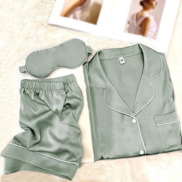 Womens Pajama Sets XS-4XL Silk Satin Pajamas Set Floral 2Pcs Pj Sets Button Down - Picture 3 of 6